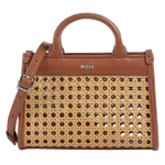 This BOSS mini tote bag comes with the logo on the front and is made with brown leather.
