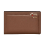 The Heritage Lane Saddle Medium Bifold Purse by Radley, featuring the brand name and Scottie dog, both in gold foil, with a stitched red collar.