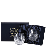 These Royal Scot Crystal Scottish Thistle 2 x 25cl Barrel Tumblers will be presented inside a satin-lined gift box.