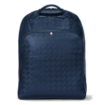 Montblanc's Extreme 3.0 Large 3 Compartment Ink Blue Backpack has a textured surface on the ink blue leather.