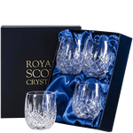 These London 4 x 35cl Gin & Tonic Barrel Tumblers are presented inside a Royal Scot Crystal gift box.