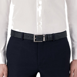 Black Reversible Extreme 3.0 Rectangular Ruthenium Pin Buckle Belt; designed by Montblanc.