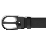 This Montblanc Horseshoe PVD Pin Buckle Black Saffiano Leather Belt has a matte black finish with the snowcap emblem in the centre.