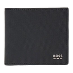 This BOSS Jinko Dark Blue 4CC Bifold Coin Wallet has a textured surface on the exterior with plain PU leather inside the bifold.