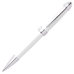 Icon Chrome Ballpoint Pen in White by Hugo Boss with a polished chrome clip that can be personalised with engraving at the time of purchase.