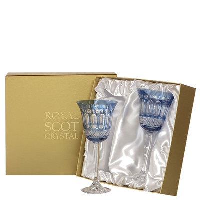 royal scot crystal skye blue belgravia wine glasses with box