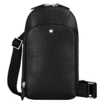 This Montblanc Sartorial Black Leather Sling Bag has the snowcap emblem on the front of the bag with palladium plating.