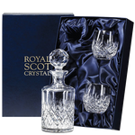 This Royal Scot Crystal Edinburgh Round Decanter & Barrel Tumblers Whisky Set will be presented inside a gift box.