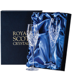 These London 2 x 18cl Champagne Flutes will be presented inside a bespoke Royal Scot London presentation box.