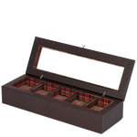 This WOLF 1834 x WM Brown 5 Piece Watch Box is crafted in soft grain vegan leather.
