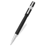This Hugo Boss Gear Pinstripe Black Rollerball Pen has a matte black lacquer exterior on the barrel and cap and then polished chrome trims in contrast to the sleek black.