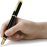 montegrappa zero black yellow gold fountain pen with steel nib in hand