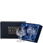 These London 2 x 32cl Brandy Glasses designed by Royal Scot Crystal will be presented inside a blue satin-lined gift box.