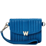 WOLF 1834's Marine Blue Mimi Mini Bag with Wristlet comes with a detachable body strap.