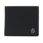 This BOSS Black Leather 'B' Icon 8CC Bifold Wallet has a polished gunmetal B logo in the corner on the front.