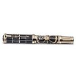 Montblanc's James Watt Limited Edition 83 Artisan Fountain Pen is made out of white gold with an intricate design on the cap and barrel.