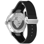This Montblanc 1858 Iced Sea Black Rubber Automatic Date Watch can be seen in the dark.