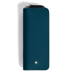 Montblanc's Sartorial Cyprus Blue Saffiano Leather 2 Pen Pouch is made from full-grain cowhide leather with palladium-plated trims around the snowcap emblem.