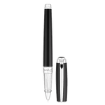 This S. T. Dupont Line D Black Lacquer & Palladium Rollerball Pen has the brand name going around the barrel.