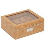 The WOLF 1834 Natural Cork Analog/Shift 1976 8 Piece Watch Box has been lined with tan ultrasuede.