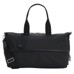 This Expandable Highway Black Holdall in Recycled Polyester by BOSS is expandable with the zip going around the middle as it can be opened.