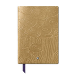 This Montblanc Masters of Art Gustav Klimt #146 Lined Notebook is made out of leather with a patterned surface and a blue ribbon bookmark.