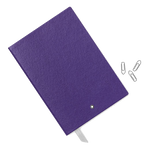 The Montblanc emblem on the front of the fine stationery purple A5 notebook.