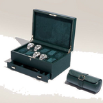 The WOLF 1834 Green British Racing 10 Piece Watch Box with Storage has room for jewellery pieces.