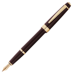 This Cross Bailey Light Burgundy Red Fountain Pen has the Cross brand name engraved onto the polished gold clip.