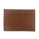 This BOSS Highway Brown Grained Leather 4CC Card Holder is made out of cowhide leather with a grainy texture and silver lettering for the BOSS brand name.