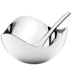 The Georg Jensen Bloom stainless steel salt cellar with spoon.