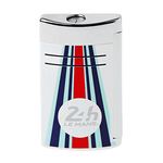 This S.T. Dupont 24Hrs Du Mans White & Chrome Maxijet Lighter features the 24 Heures du Mans logo on the front in silver.
