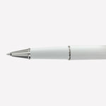 The Montblanc Meisterstück rollerball pen comes with a silver trim to compliment the white resin.