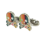 This pair of striped Paul Smith cufflinks come in the shape of a skull and cross bone.