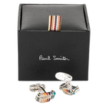 This pair of Paul Smith Men's Silver 'Artist Stripe' Mini Cufflinks comes in a small black presentation box.