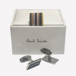 This pair of Paul Smith rectangular cufflinks come with the logo on the front and in their own bespoke white giftbox.