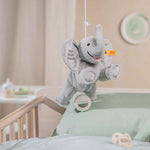 Steiff's My First Steiff Ellie the Music Box Elephant is crafted out of soft plush material.