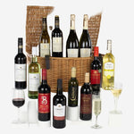 12 Wines in Wicker Luxury Hamper with a selection of fine wine.