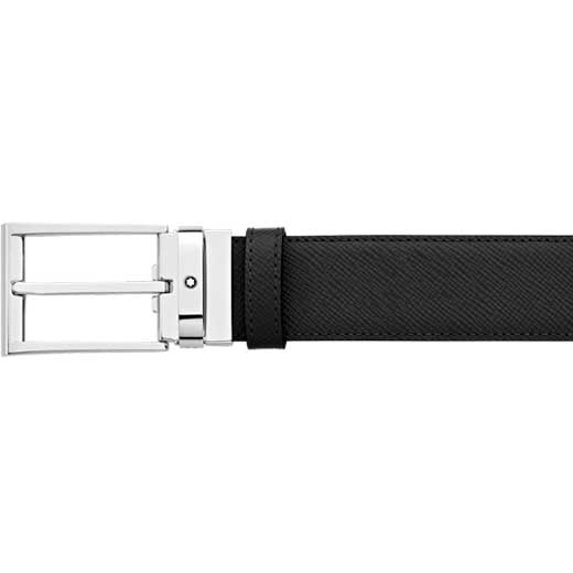Contemporary Line Trapeze Black Textured Leather Belt