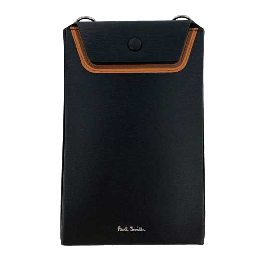 This Paul Smith phone holder comes with the logo embossed into the black leather.