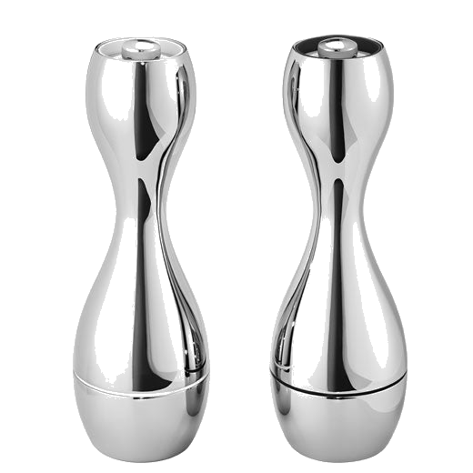 These are the Georg Jensen Stainless Steel Cobra Salt & Pepper Grinders.