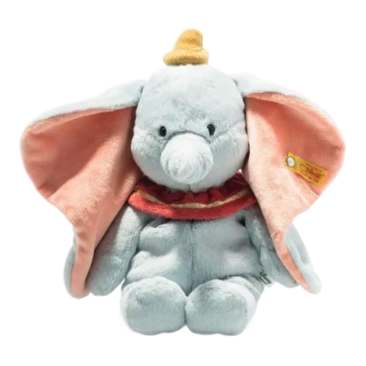 Steiff's Soft Cuddly Friends Disney Originals Dumbo is made out of soft plush with a beanbag filling.