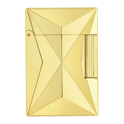 This Ligne 2 Small Fire X Yellow Gold Lighter by S.T. Dupont has a sharp geometric pattern all over.