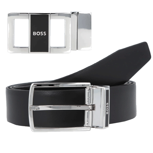 BOSS Reversible Leather Belt with Plaque & Pin Buckle