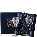 royal scot crystal set of 2 edinburgh port sherry glasses packaging