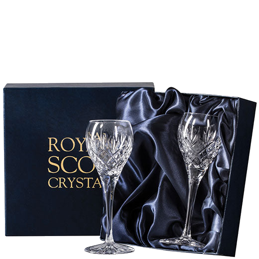 royal scot crystal set of 2 edinburgh port sherry glasses packaging