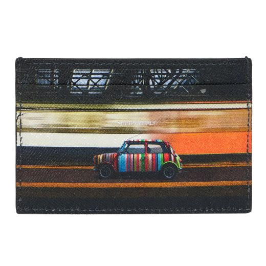 This 'Commuter Mini' Print 3CC Leather Card Holder by Paul smith has a photographic print of the signature stripe mini cooper.