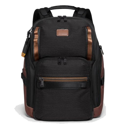 The Alpha Bravo Black Onyx Search Backpack by TUMI has multiple pockets on the exterior with zips to keep your belongings safe.