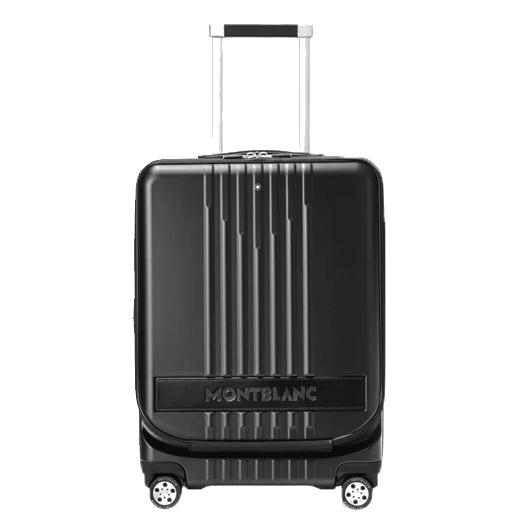 Montblanc's #MY4810 Black Cabin Trolley with Front Pocket is made out of polycarbonate with leather trims in black to match.