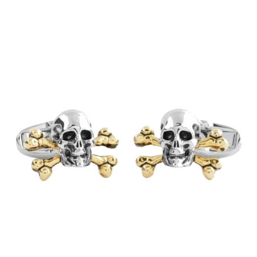 1 gold and silver tone skull and cross bones cufflinks m1a cuff tskull 1a 0